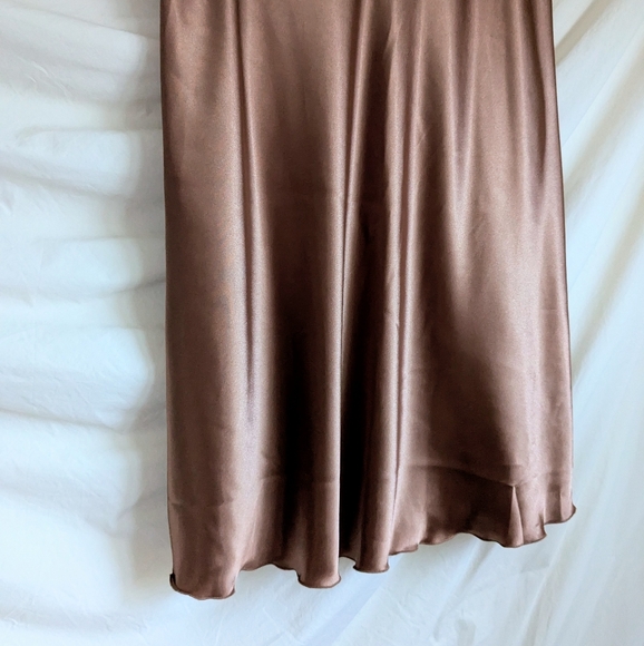 Nicole Miller Liquid Copper Satin Shiny Midi Skirt L - Picture 3 of 6